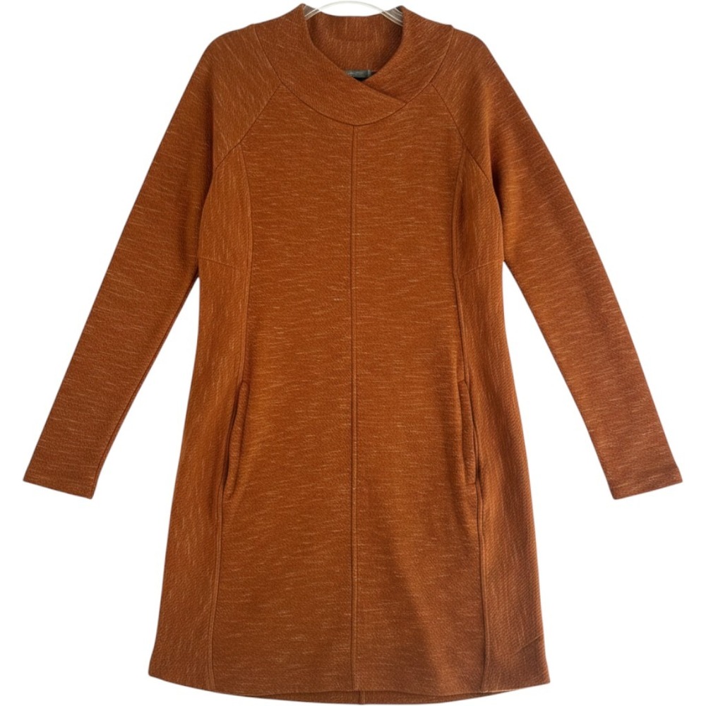 Prana Womens Rust Orange Space Dye Mock Neck Tunic Dress Long Sleeve Large‎